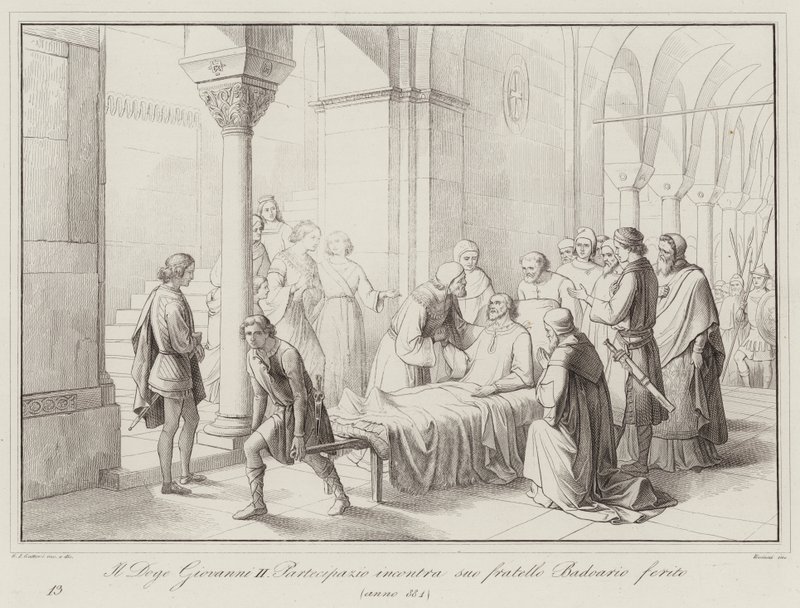 The Doge Giovanni II Partecipazio meets his wounded brother Badoario, 884 by Italian School