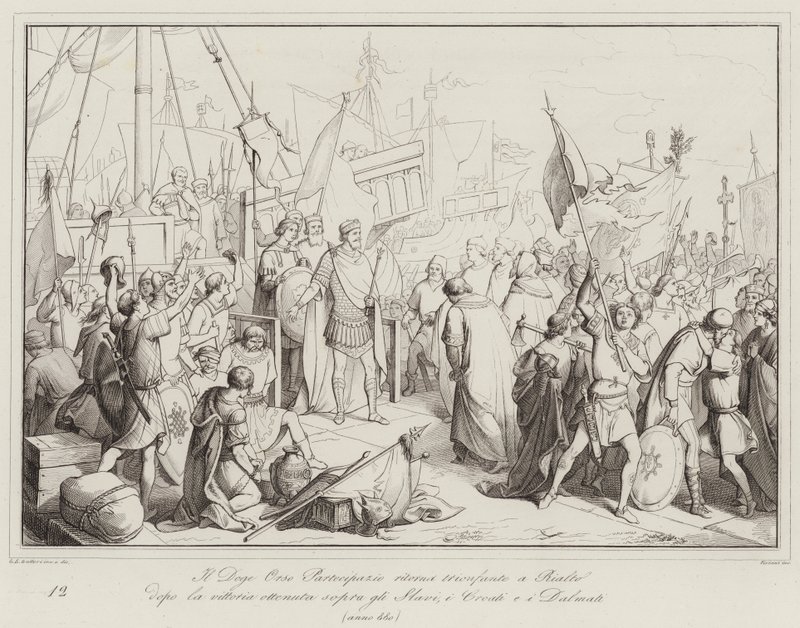 The Doge Orso Partecipazio returns triumphant to Rialto after the victory over the Slavs by Italian School