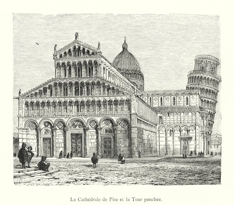 The Cathedral of Pisa and the Leaning Tower (engraving) by Italian School