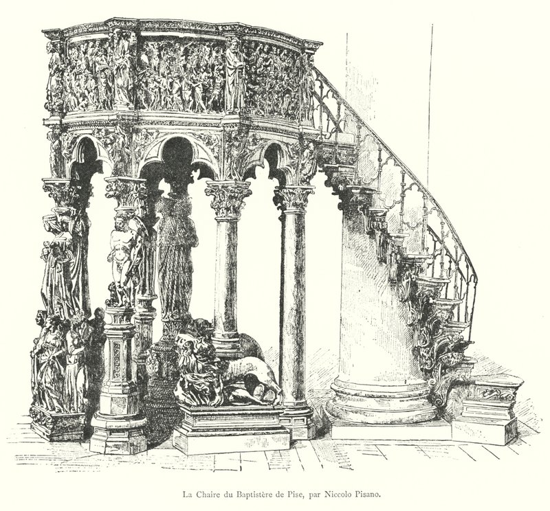 The Pulpit of the Baptistery of Pisa by Niccolo Pisano (engraving) by Italian School