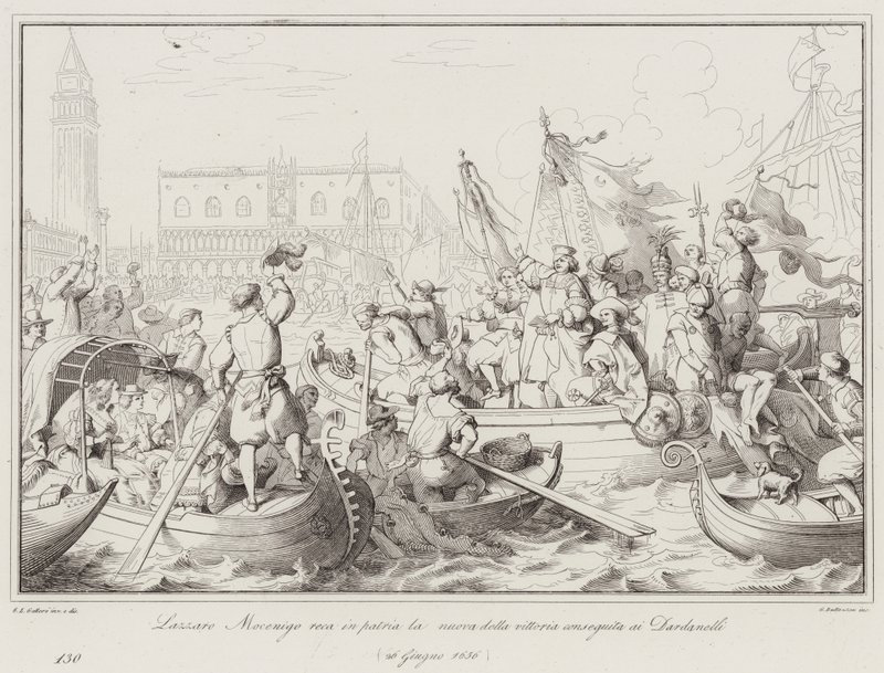 Lazzaro Mocenigo brings news of the victory at the Dardanelles to his homeland by Italian School