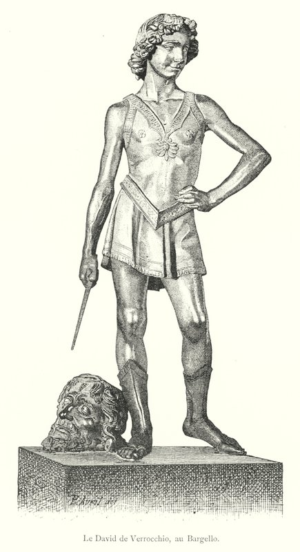 The David by Verrocchio, at the Bargello (engraving) by Italian School