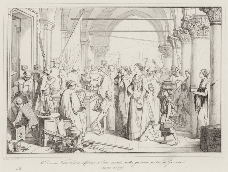 The Venetian Women offer their jewelry in the war against the Genoese by Italian School