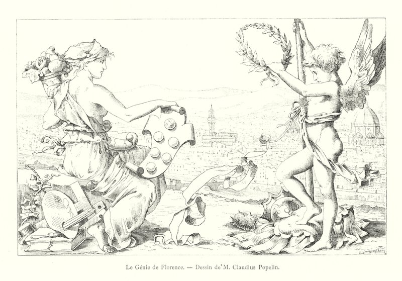 The Genius of Florence, Drawing by M Claudius Popelin (engraving) by Italian School