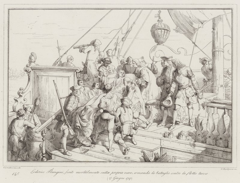 Lodovico Flangini, Mortally Wounded on His Ship, Commands the Battle Against the Turkish Fleet by Italian School