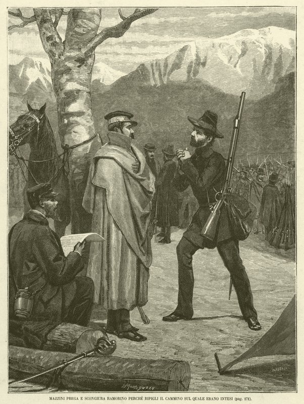 Mazzini Prays and Pleads with Ramorino to Resume the Path They Had Agreed Upon (engraving) by Italian School