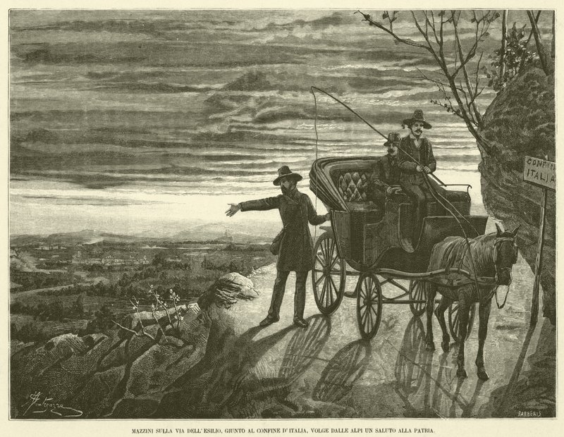 Mazzini on the Way to Exile, Reaching the Border of Italy, He Salutes the Homeland from the Alps by Italian School