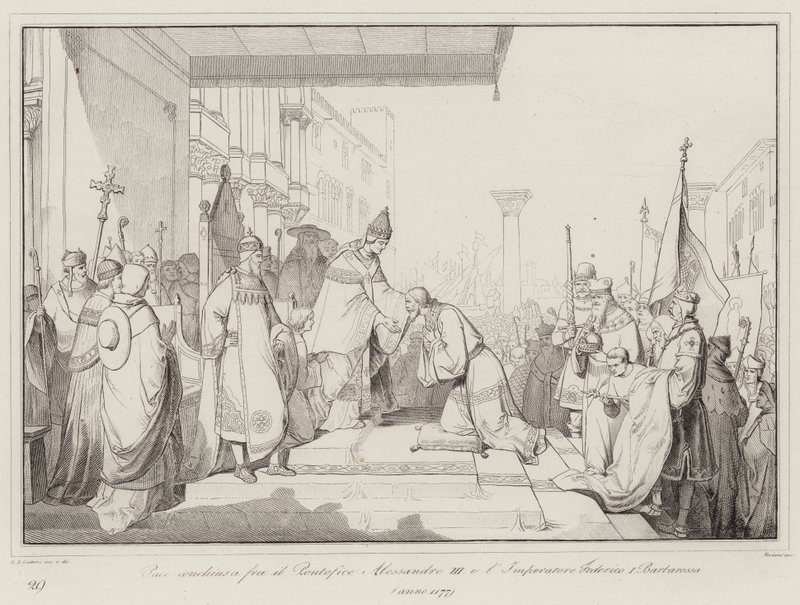 Peace concluded between Pope Alexander III and Emperor Frederick I Barbarossa by Italian School