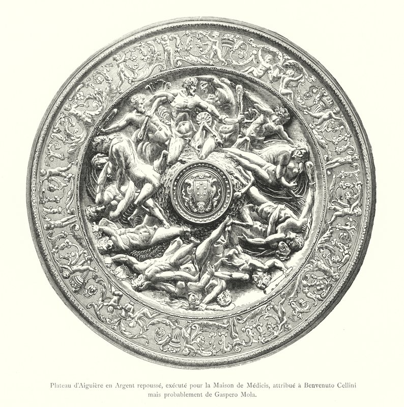 Silver Ewer Tray, Made for the House of Medici, Attributed to Benvenuto Cellini but Probably by Gaspero Mola (engraving) by Italian School