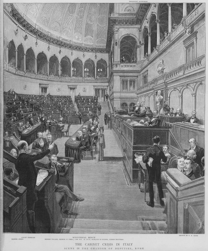 Political crisis in Italy: scene in the Chamber of Deputies in Rome by Italian School