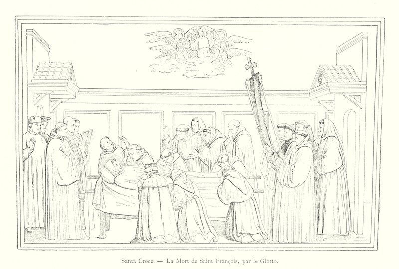 Santa Croce, The Death of Saint Francis, by Giotto (engraving) by Italian School