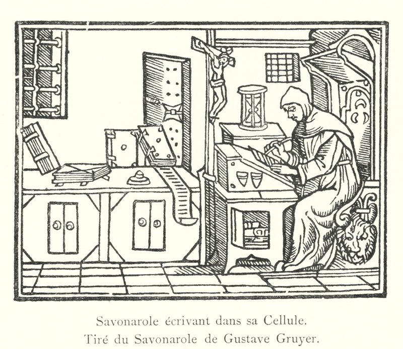Savonarola Writing in His Cell, from Savonarola by Gustave Gruyer (engraving) by Italian School