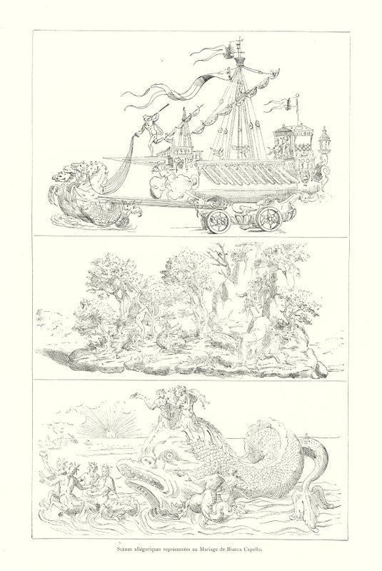 Allegorical Scenes Represented at the Marriage of Bianca Capello (engraving) by Italian School
