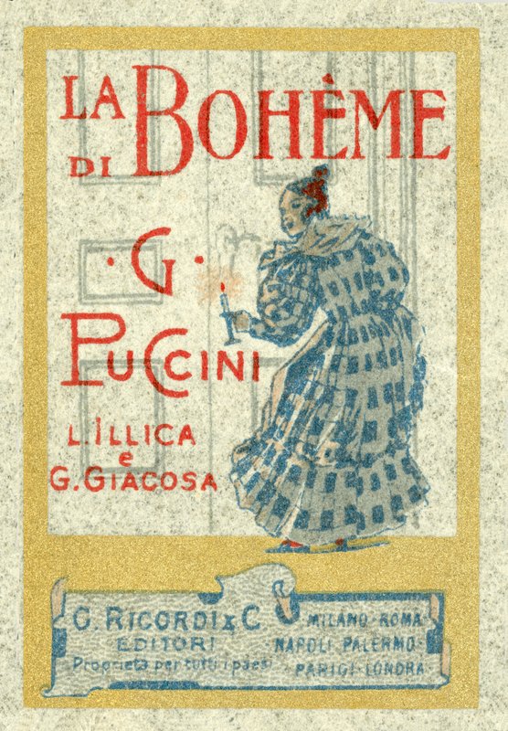 Stamp-sized advertisement for Giacomo Puccini
