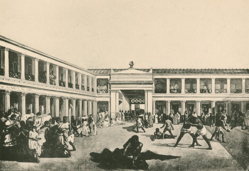 The Stabian Baths - The Wrestling-Place as it was by Italian School