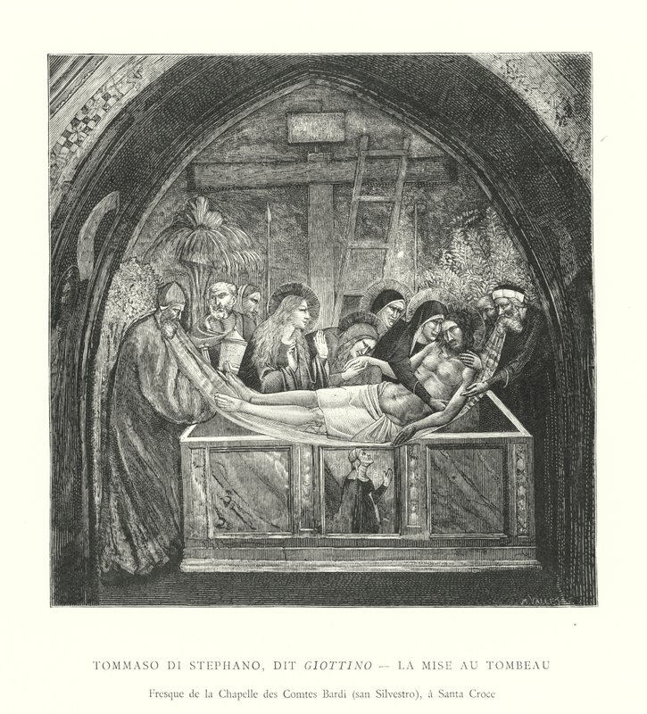 Tommaso di Stephano, called Giottino, The Entombment, Fresco of the Chapel of the Counts Bardi, San Silvestro, at Santa Croce (engraving) by Italian School