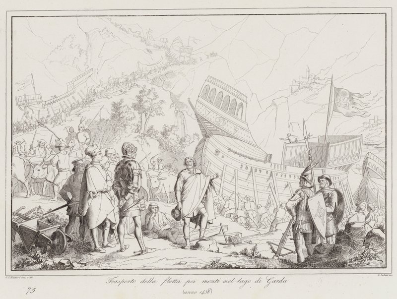 Transport of the Fleet Over the Mountains to Lake Garda by Italian School