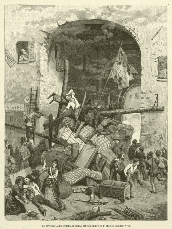 An Episode at the Barricades in the Five Days of Milan (engraving) by Italian School