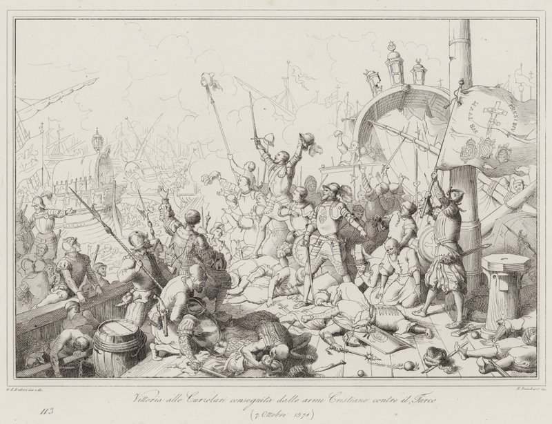 Victory at Curzolari achieved by Christian arms against the Turks by Italian School
