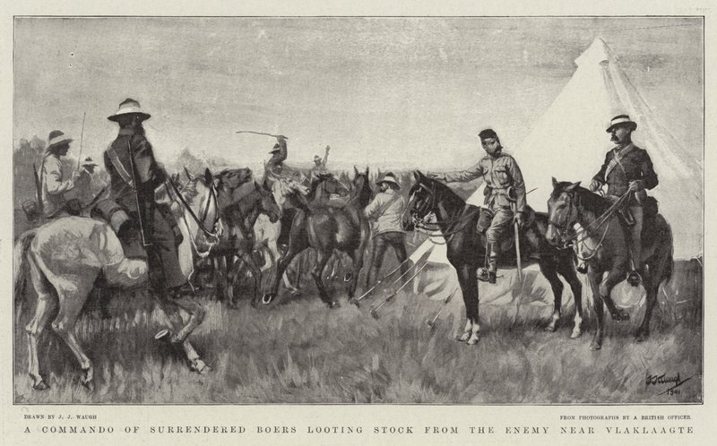 A Commando of Surrendered Boers looting Stock from the Enemy near Vlaklaagte by J. J. Waugh