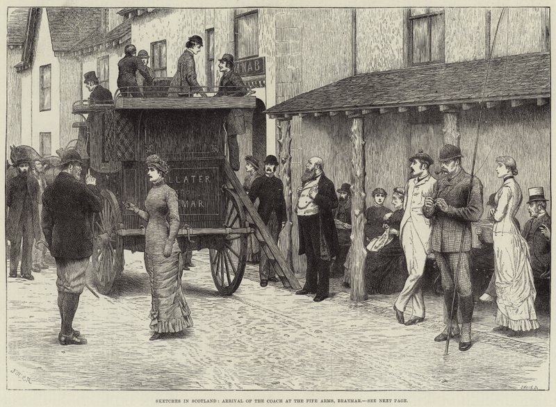 Sketches in Scotland, Arrival of the Coach at the Fife Arms, Braemar by J.M.L. Ralston