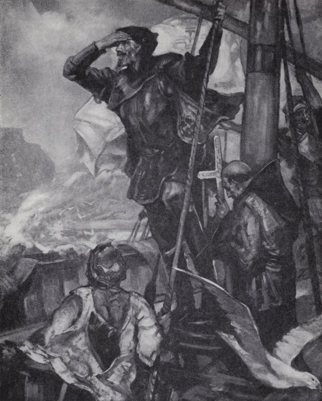 Portuguese explorer Vasco da Gama sighting the Cape of Good Hope on his voyage to India by J. H. Amschewitz