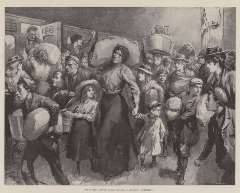 Hop-Pickers Leaving London Bridge at Midnight, 1 September by J. Macfarlane