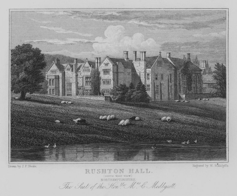 Rushton Hall, South West View, Northamptonshire, The Seat of the Honourable Mrs C Medlycott by John Preston Neale