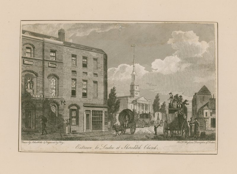 Entrance to London at Shoreditch Church by Jacob Schnebbelie