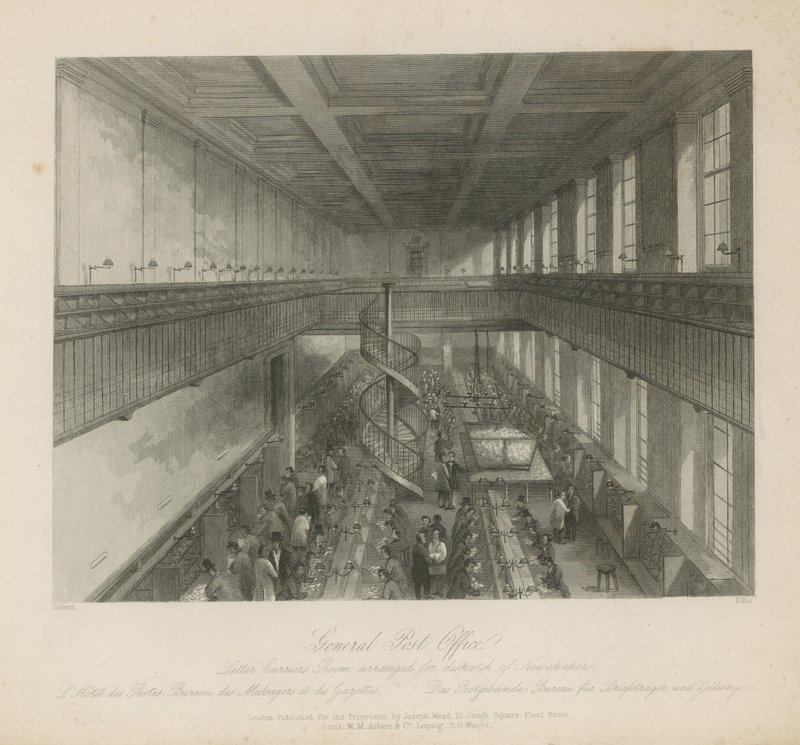 The letter carriers room arranged for dispatch of newspapers by Jacob van der Heyden