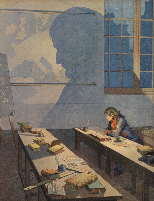 The young Napoleon Bonaparte studying by Jacques Marie Gaston Onfray de Breville (Job)