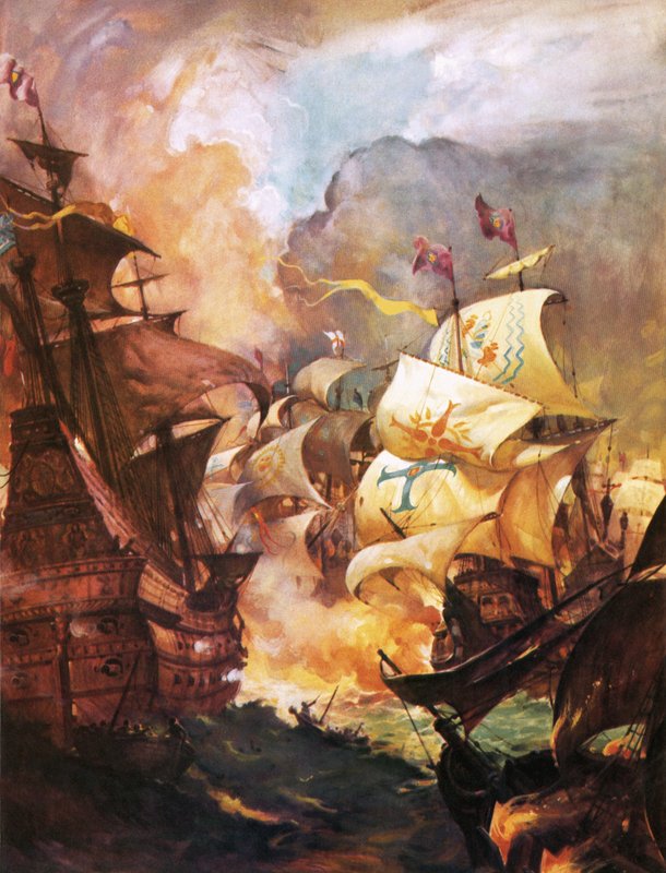 The Armada being destroyed by English fire ships by James Edwin McConnell