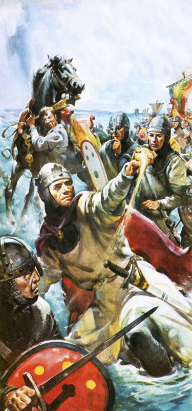 William the Conqueror arriving in England in 1066, taking a handful of sand by James Edwin McConnell