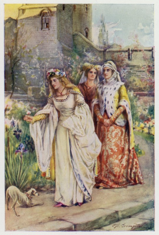For there in the garden walked the fairest lady he had ever seen, scene from The Kingis Quair by James Shaw Crompton