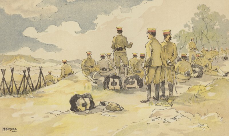 A Battalion of the Imperial Guard Halting on Its Way to Liao-yang by Japanese School