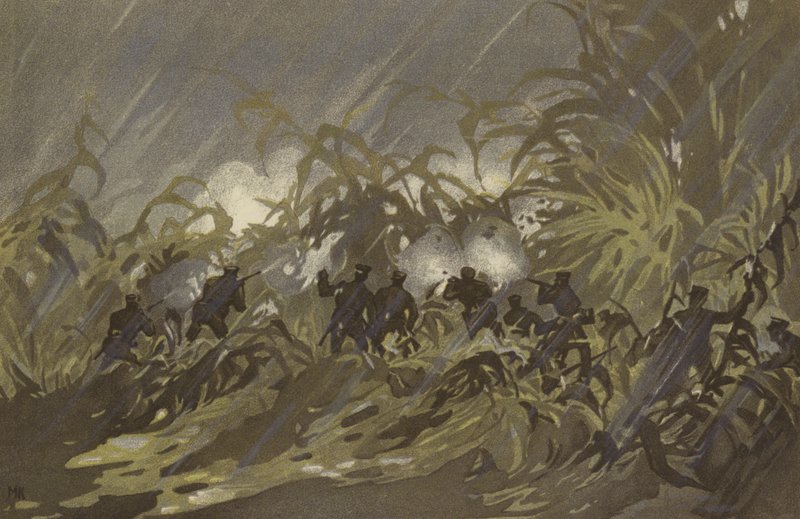 Our Infantry Soldiers Skirmishing in a Field of Millet Near Liao-yang by Japanese School