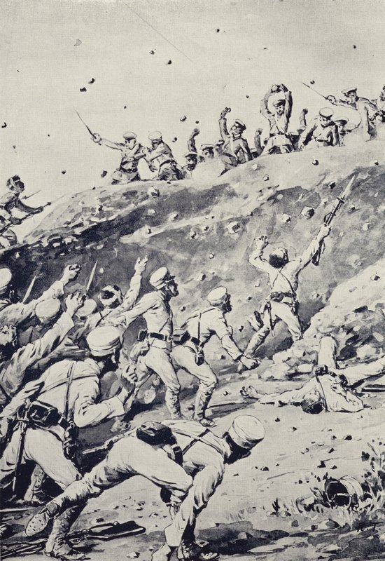 Russian Soldiers throwing Stones from a Position on the To-shan by Japanese School