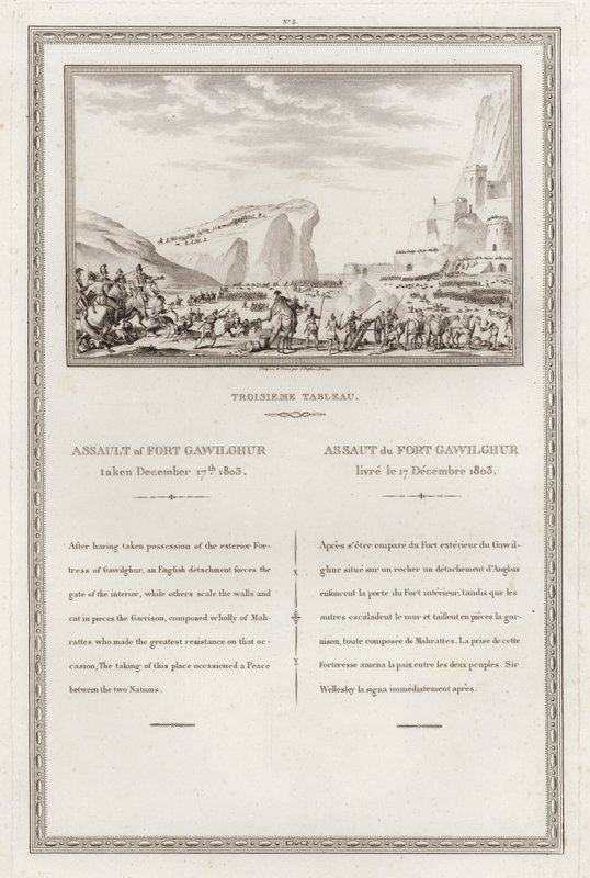 Capture of the Fort of Gawilghur by the British under the Command of Arthur Wellesley, Second Anglo-Marashtra War, India by Jean (after) Duplessi Bertaux