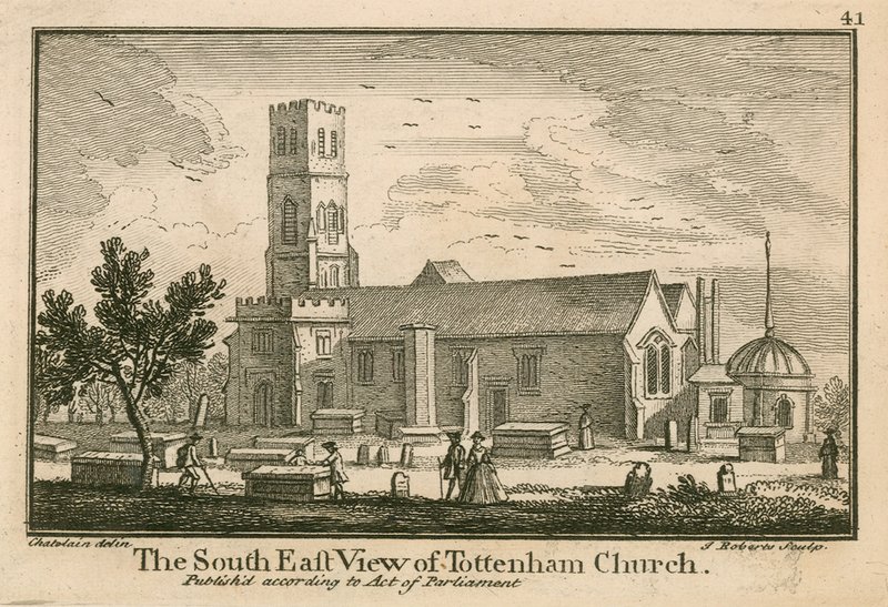 The south east view of Tottenham Church, London by Jean Baptiste Claude Chatelain