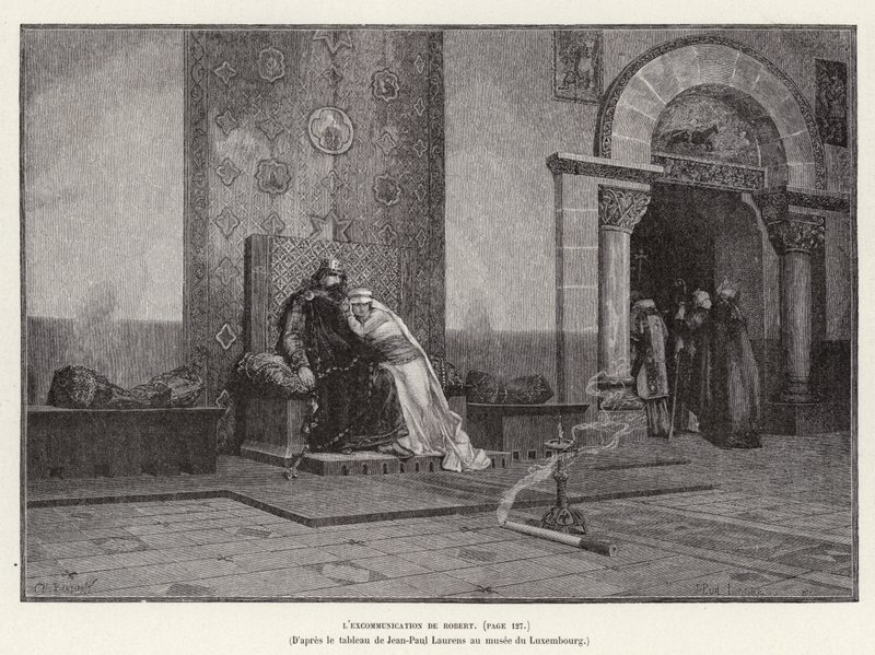 Excommunication of King Robert II of France by Pope Gregory V for Marrying Bertha of Burgundy, His Cousin, 998 by Jean Louis Hamon
