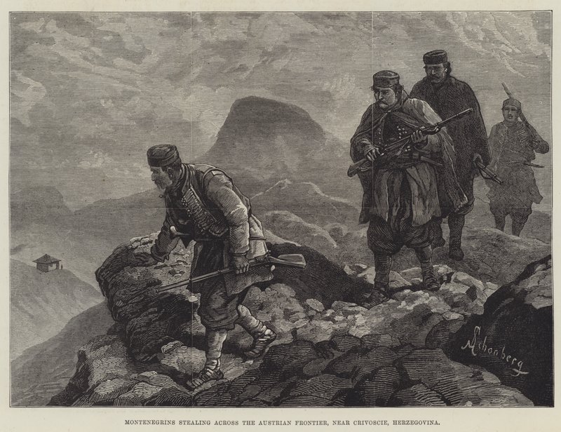 Montenegrins stealing across the Austrian Frontier, near Crivoscie, Herzegovina by Johann Nepomuk Schonberg