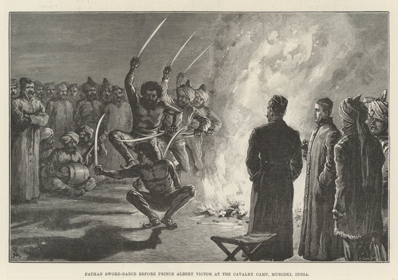 Pathan Sword-Dance before Prince Albert Victor at the Cavalry Camp, Muridki, India by Johann Nepomuk Schonberg