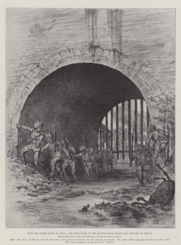 With the Allied Forces in China, the First Entry of the British-Indian Troops into the City of Peking by Johann Nepomuk Schonberg