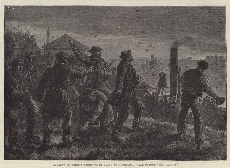 Assault on German Students by Slavs at Kuchelbad, near Prague (engraving) by Johann Nepomuk (after) Schonberg