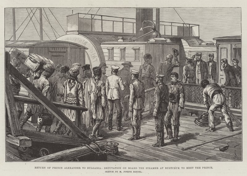 Return of Prince Alexander to Bulgaria, Deputation on Board the Steamer at Rustchuk to Meet the Prince by Johann Nepomuk Schonberg
