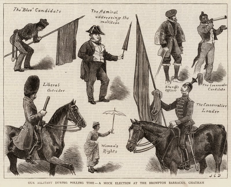 Our Military during Polling Time, a Mock Election at the Brompton Barracks, Chatham by John Charles Dollman