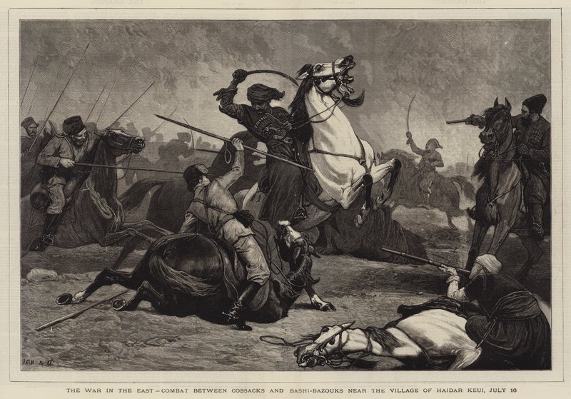 The War in the East, Combat between Cossacks and Bashi-Bazouks near the Village of Haidar Keui, 16 July by John Charlton