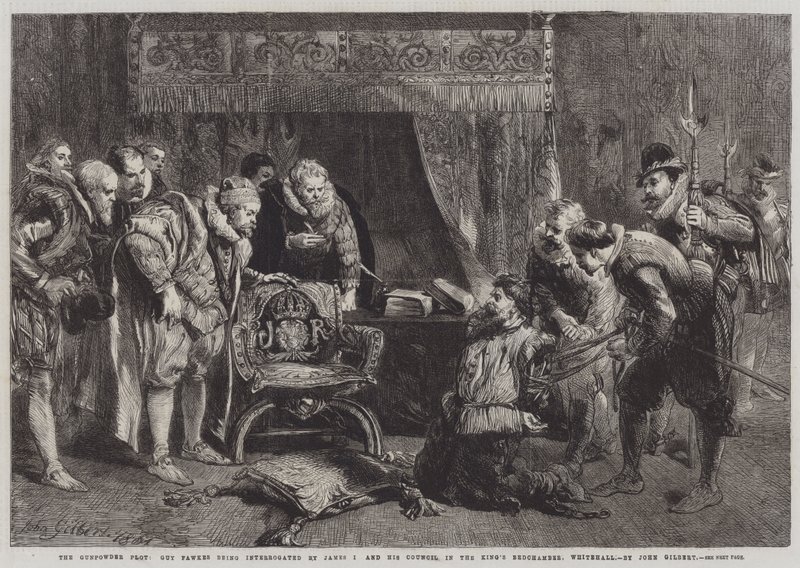 The Gunpowder Plot, Guy Fawkes being interrogated by James I and his Council in the King
