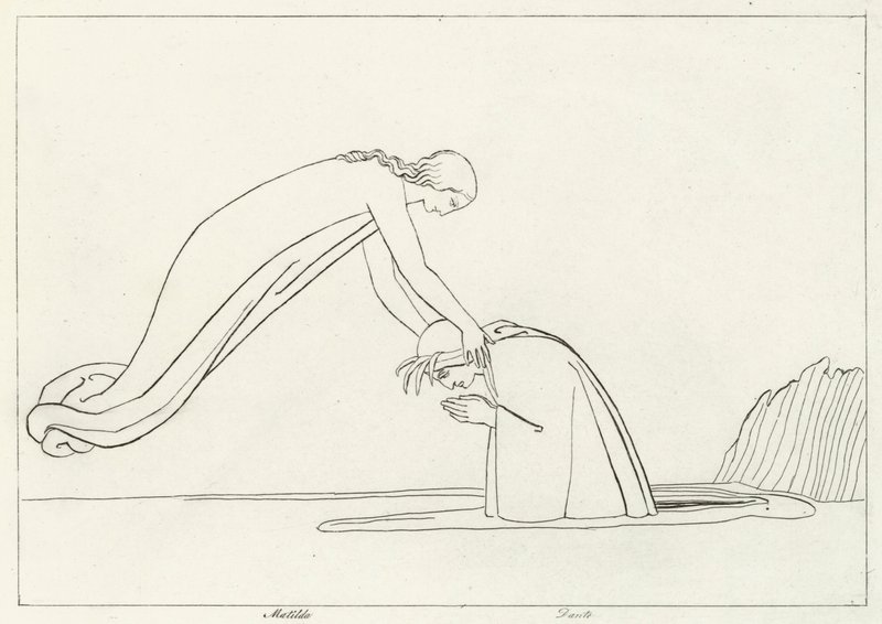 The River Lethe, Purgatory, Canto 31 by John (after) Flaxman