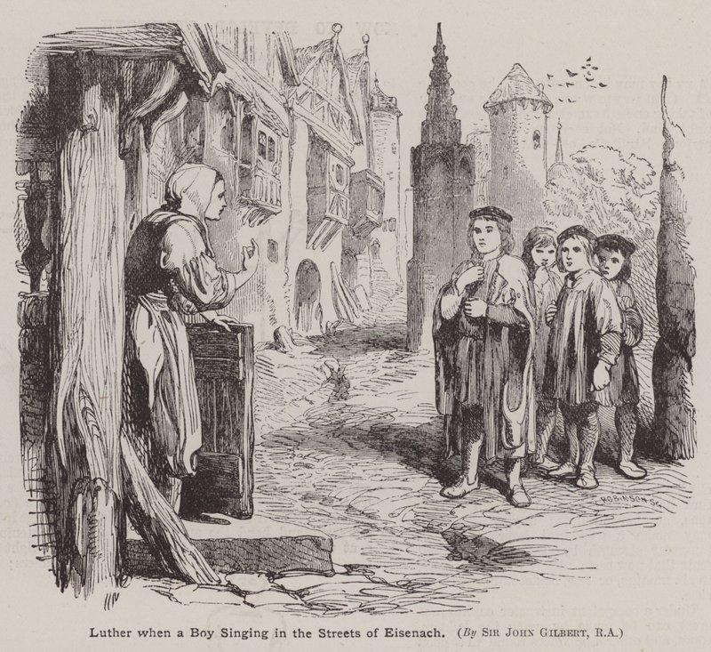 Martin Luther as a Boy Singing in the Streets of Eisenach by John (after) Gilbert